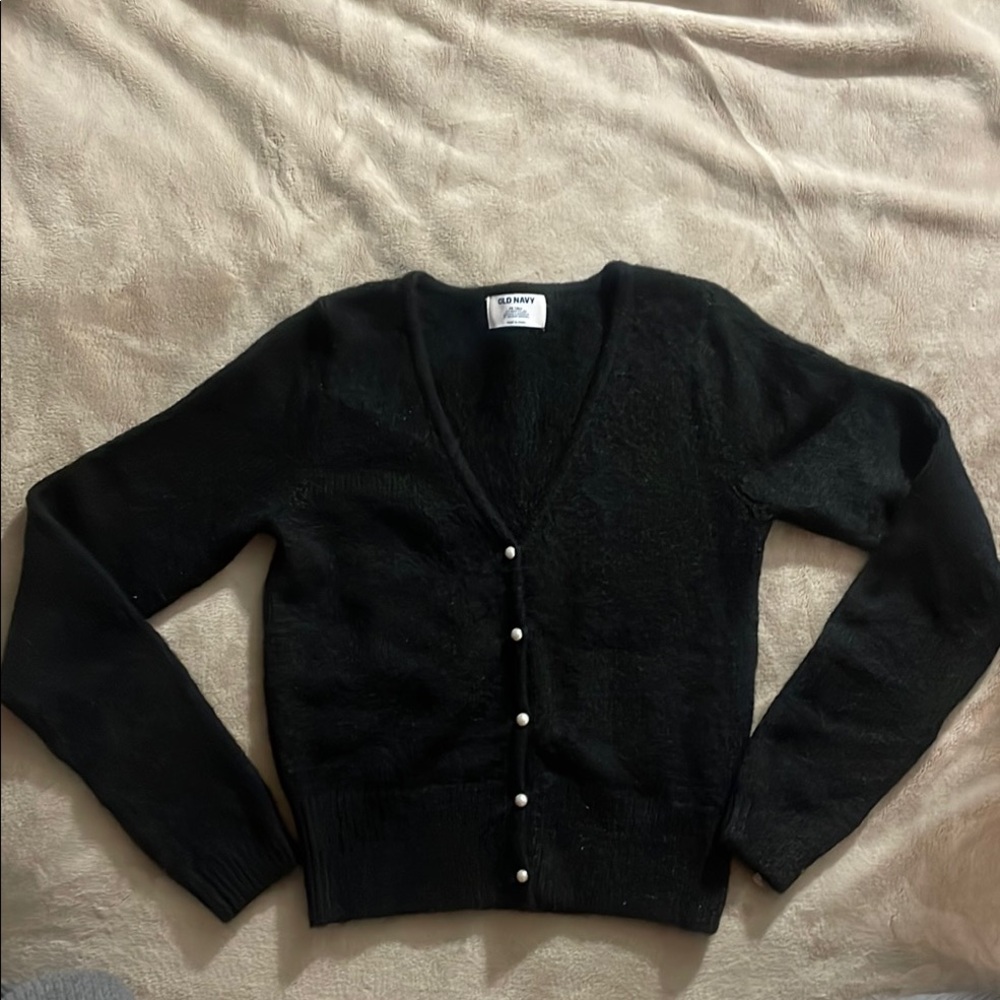 Black V-Neck Cardigan Sweater